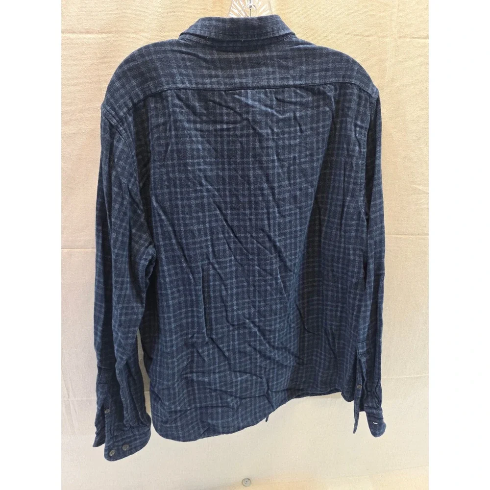 Banana Republic Mens Slim Fit Navy Blue Plaid Flannel Button Down Shirt Large